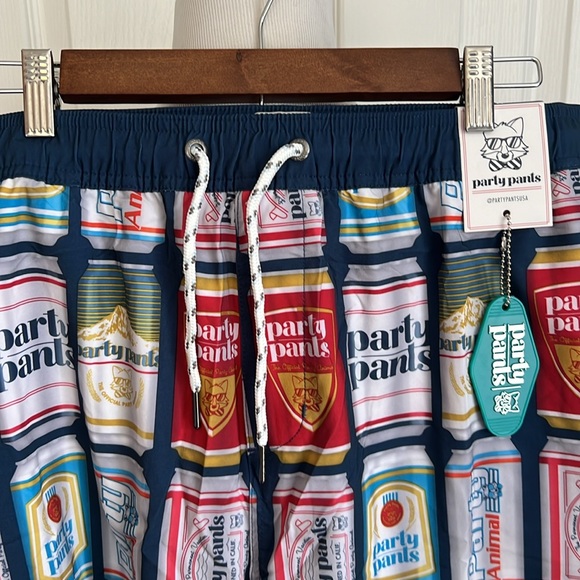 NWT Party Pants Beer Can Red Shote Blue Drawstring Swim Trunks Mens XXL - Picture 4 of 16